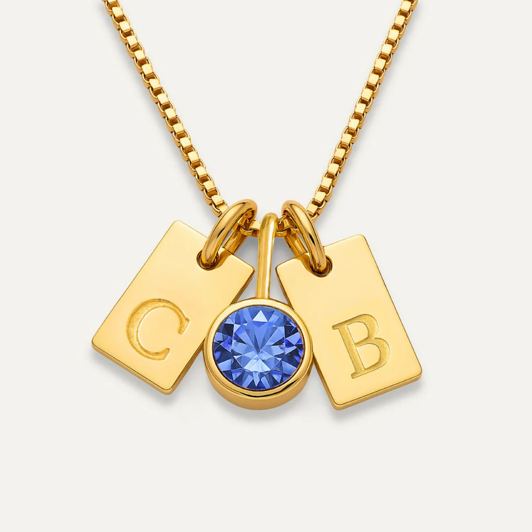Collar de Iniciales con Piedra de Aniversario